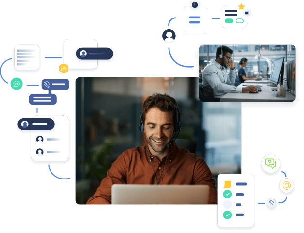 Industry professional using call centre software. Image of person using call centre software.